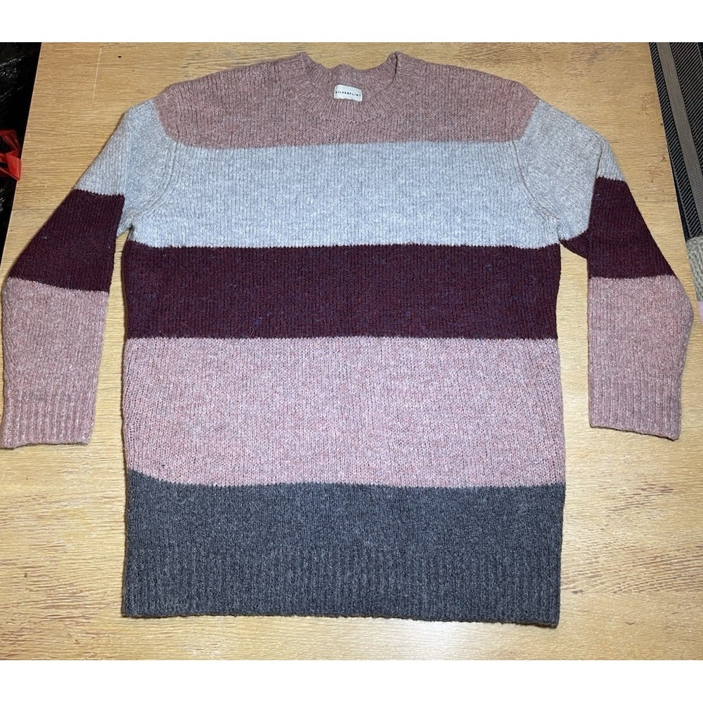 Silverflint Women's L/S Colorblock Multi Striped Pullover Chunky Round Sweater S